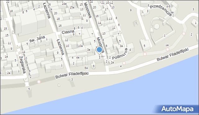 Toruń, Mostowa, 1, mapa Torunia