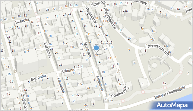 Toruń, Mostowa, 16, mapa Torunia