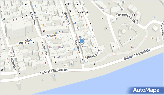 Toruń, Mostowa, 6, mapa Torunia