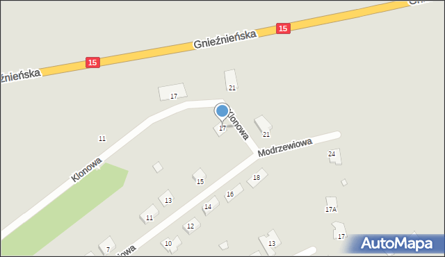 Trzemeszno, Modrzewiowa, 17, mapa Trzemeszno