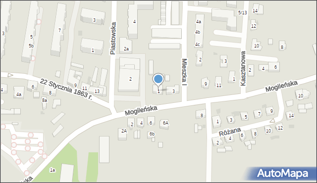 Trzemeszno, Mogileńska, 1, mapa Trzemeszno