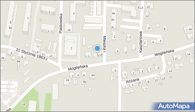 Trzemeszno, Mogileńska, 3, mapa Trzemeszno