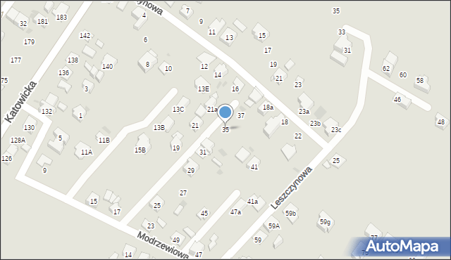 Tychy, Modrzewiowa, 35, mapa Tychów