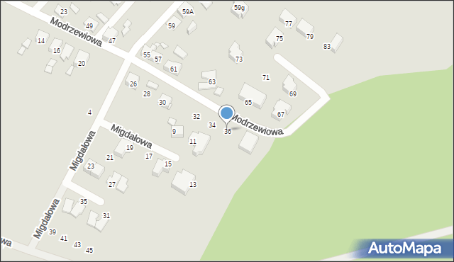 Tychy, Modrzewiowa, 36, mapa Tychów