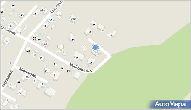 Tychy, Modrzewiowa, 69, mapa Tychów