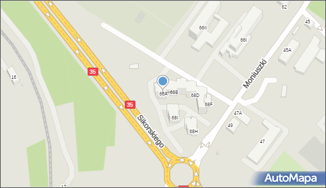 Wałbrzych, Moniuszki Stanisława, 66A, mapa Wałbrzycha