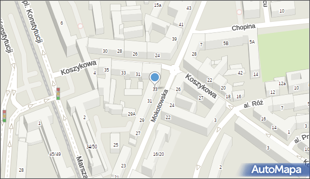 Warszawa, Mokotowska, 33, mapa Warszawy
