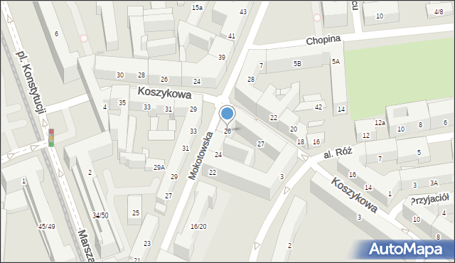Warszawa, Mokotowska, 26, mapa Warszawy