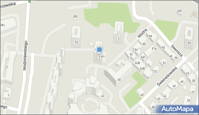 Warszawa, Modra, 1, mapa Warszawy