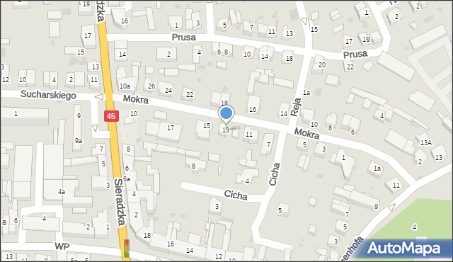 Wieluń, Mokra, 13, mapa Wieluń
