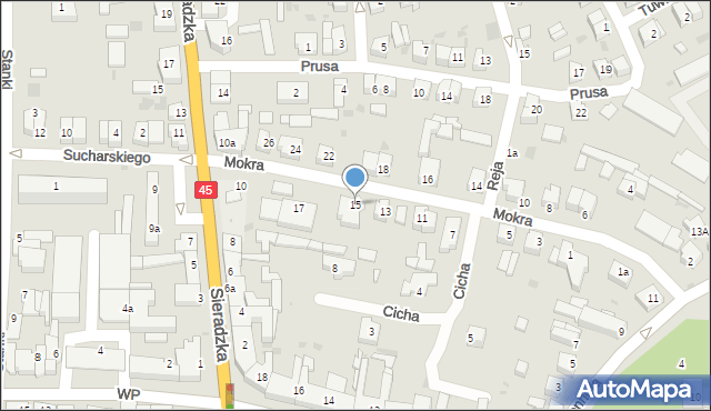 Wieluń, Mokra, 15, mapa Wieluń