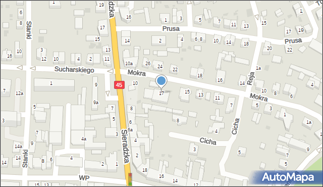 Wieluń, Mokra, 17, mapa Wieluń