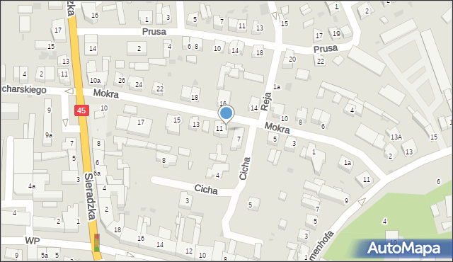 Wieluń, Mokra, 9, mapa Wieluń