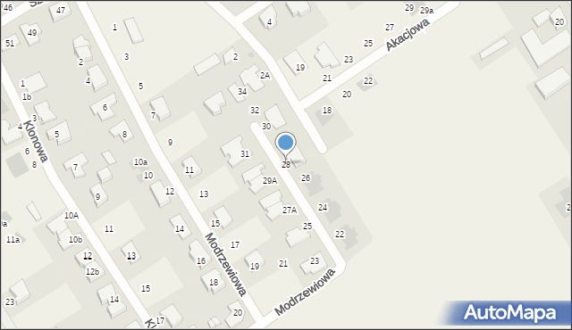 Wilkowice, Modrzewiowa, 28, mapa Wilkowice