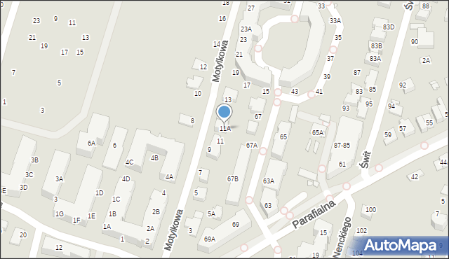 Wrocław, Motylkowa, 11A, mapa Wrocławia