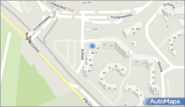 Wrocław, Modra, 44, mapa Wrocławia