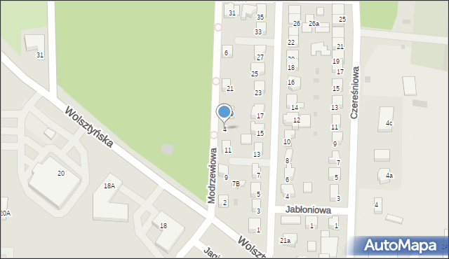Wschowa, Modrzewiowa, 4, mapa Wschowa