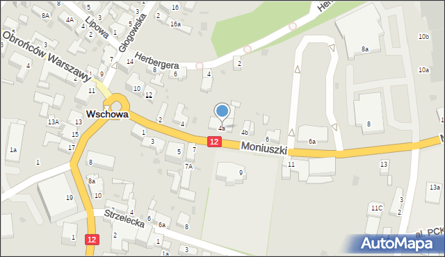 Wschowa, Moniuszki Stanisława, 4a, mapa Wschowa
