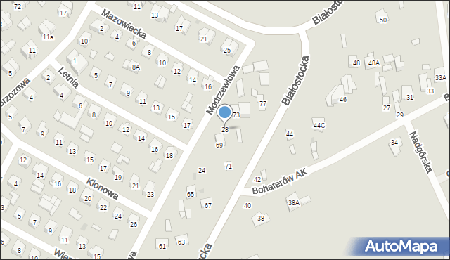 Wyszków, Modrzewiowa, 28, mapa Wyszków