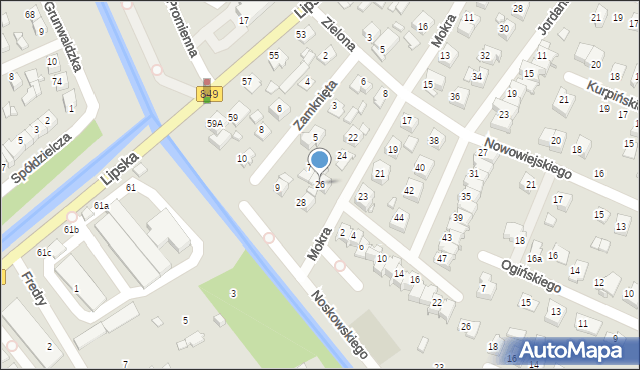 Zamość, Mokra, 26, mapa Zamościa