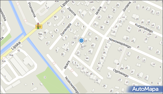 Zamość, Mokra, 9B, mapa Zamościa