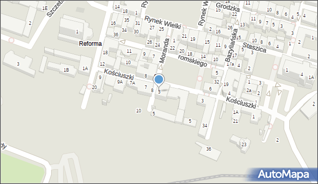 Zamość, Moranda Bernarda, 3, mapa Zamościa