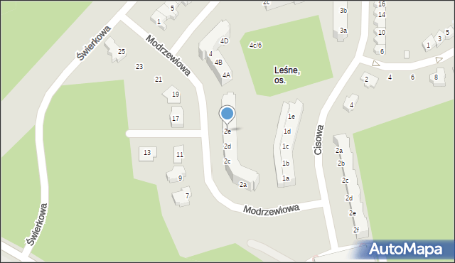 Zielona Góra, Modrzewiowa, 2e, mapa Zielona Góra