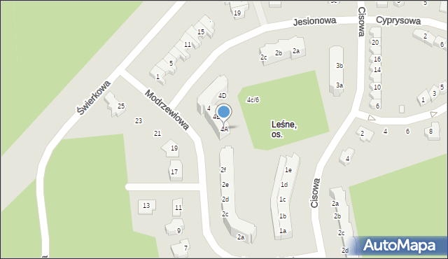 Zielona Góra, Modrzewiowa, 4A, mapa Zielona Góra