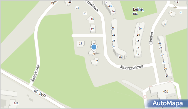 Zielona Góra, Modrzewiowa, 9, mapa Zielona Góra