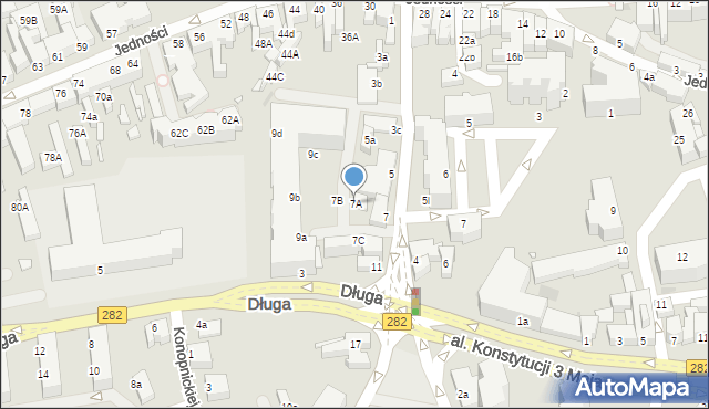 Zielona Góra, Moniuszki Stanisława, 7A, mapa Zielona Góra