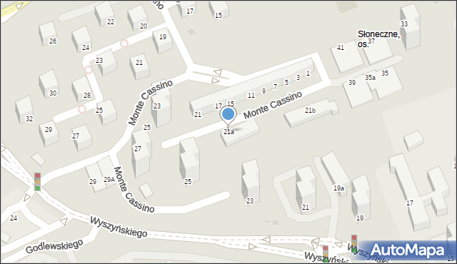 Zielona Góra, Monte Cassino, 21a, mapa Zielona Góra