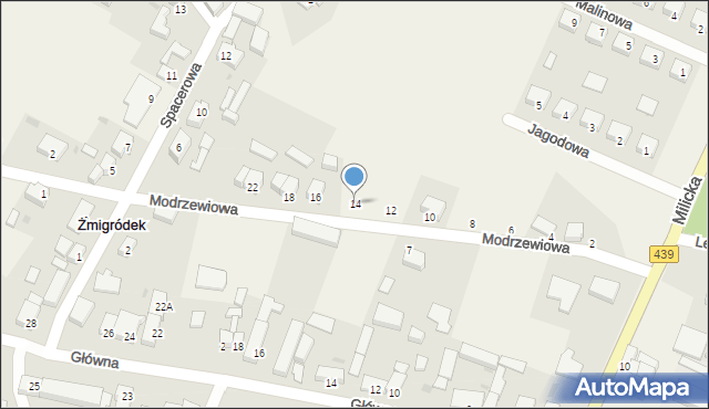 Żmigródek, Modrzewiowa, 14, mapa Żmigródek
