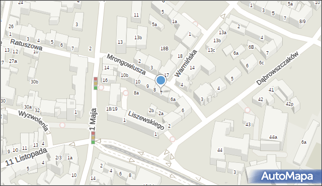 Olsztyn, Mrongowiusza Krzysztofa Celestyna, 7, mapa Olsztyna