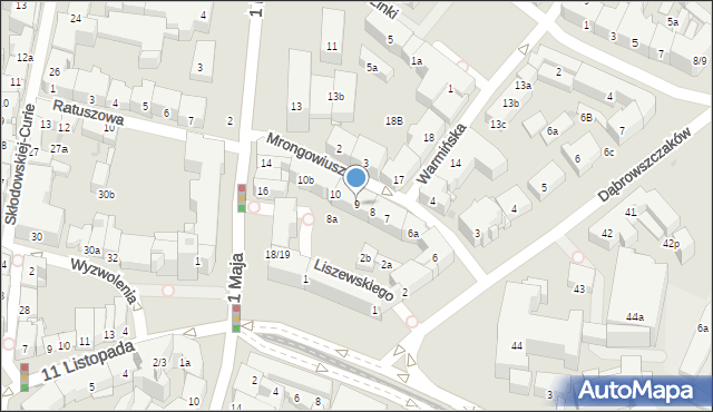 Olsztyn, Mrongowiusza Krzysztofa Celestyna, 9, mapa Olsztyna