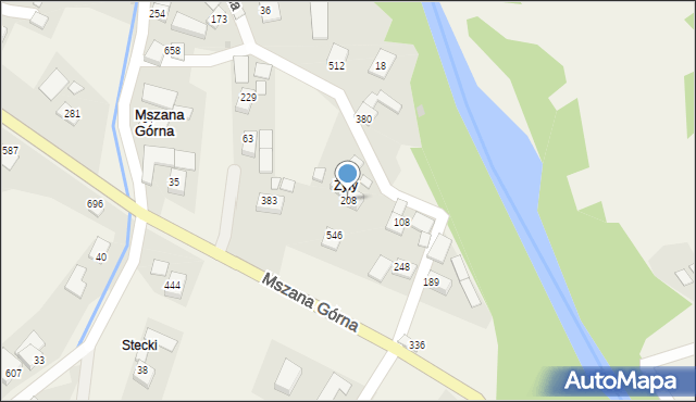 Mszana Górna, Mszana Górna, 208, mapa Mszana Górna