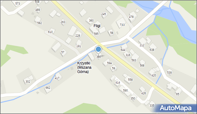 Mszana Górna, Mszana Górna, 390, mapa Mszana Górna