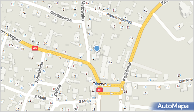 Olsztyn, Mstowska, 1a, mapa Olsztyna