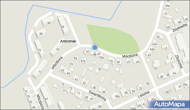 Poznań, Mścibora, 55, mapa Poznania