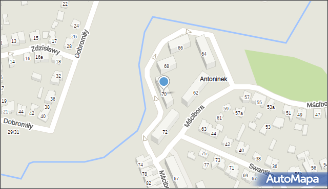 Poznań, Mścibora, 70, mapa Poznania