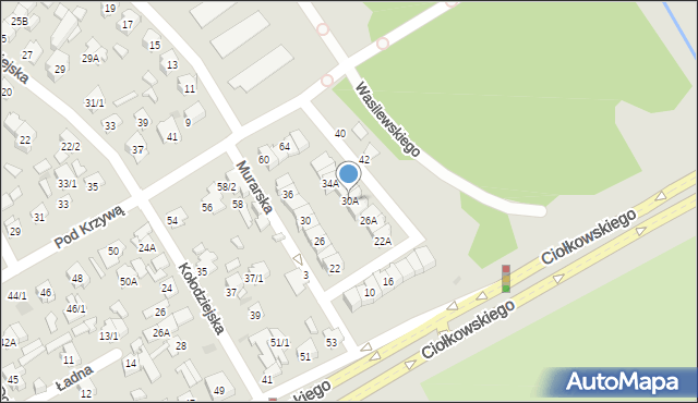 Białystok, Murarska, 30A, mapa Białegostoku