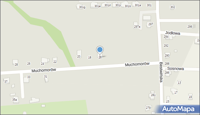 Bielsko-Biała, Muchomorów, 16, mapa Bielsko-Białej