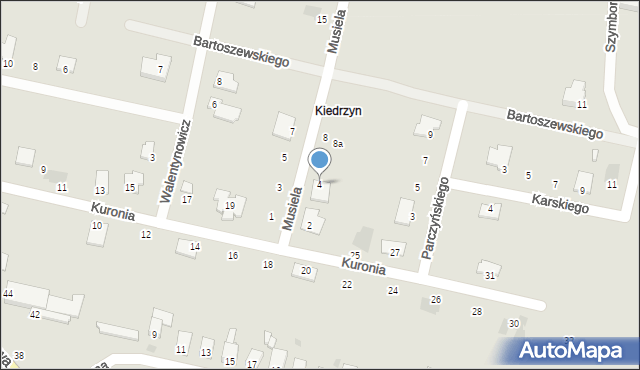 Częstochowa, Musiela Franciszka, ks. bp., 4, mapa Częstochowy