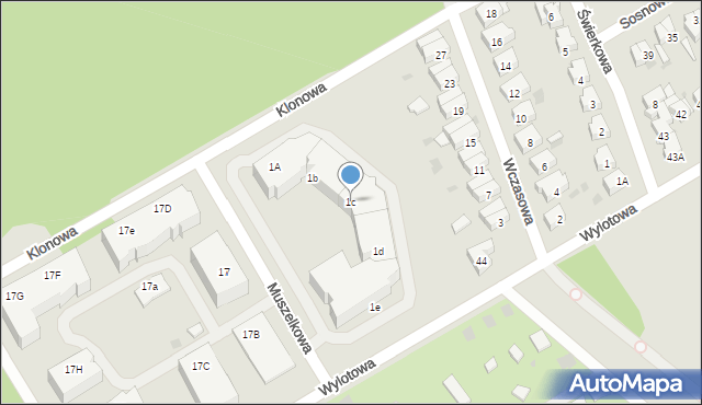 Kołobrzeg, Muszelkowa, 1c, mapa Kołobrzegu