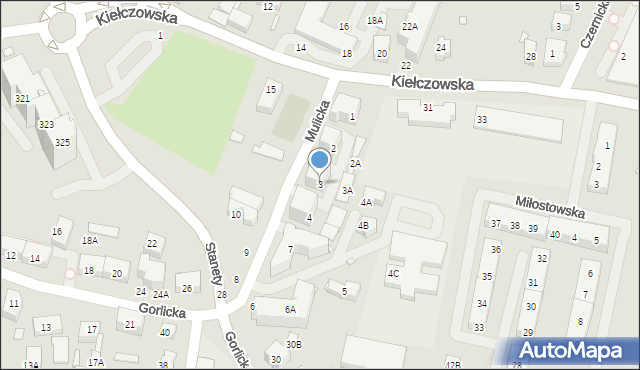 Wrocław, Mulicka, 3, mapa Wrocławia