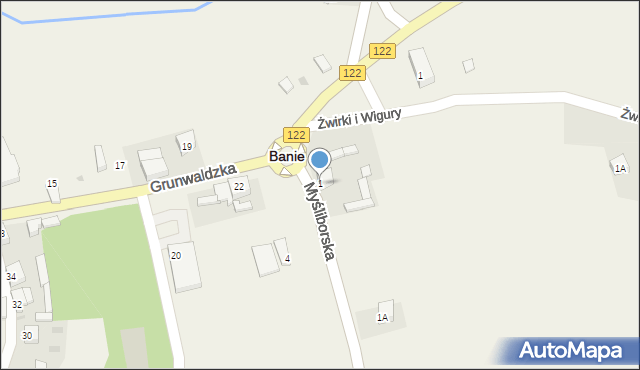 Banie, Myśliborska, 1, mapa Banie