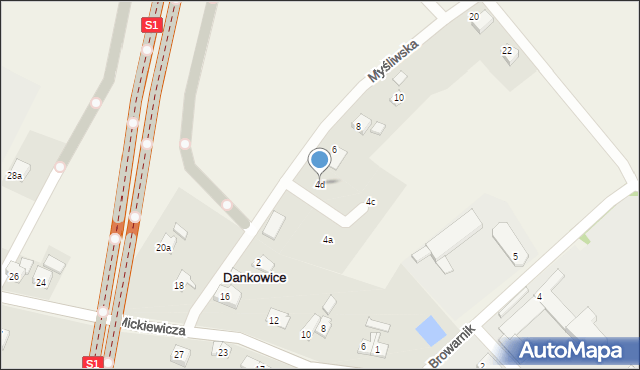 Dankowice, Myśliwska, 4d, mapa Dankowice