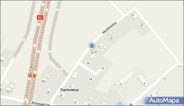 Dankowice, Myśliwska, 6, mapa Dankowice