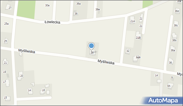 Frydek, Myśliwska, 28, mapa Frydek