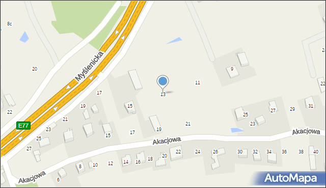 Gaj, Myślenicka, 13, mapa Gaj