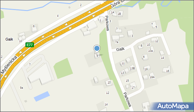 Gaj, Myślenicka, 3, mapa Gaj